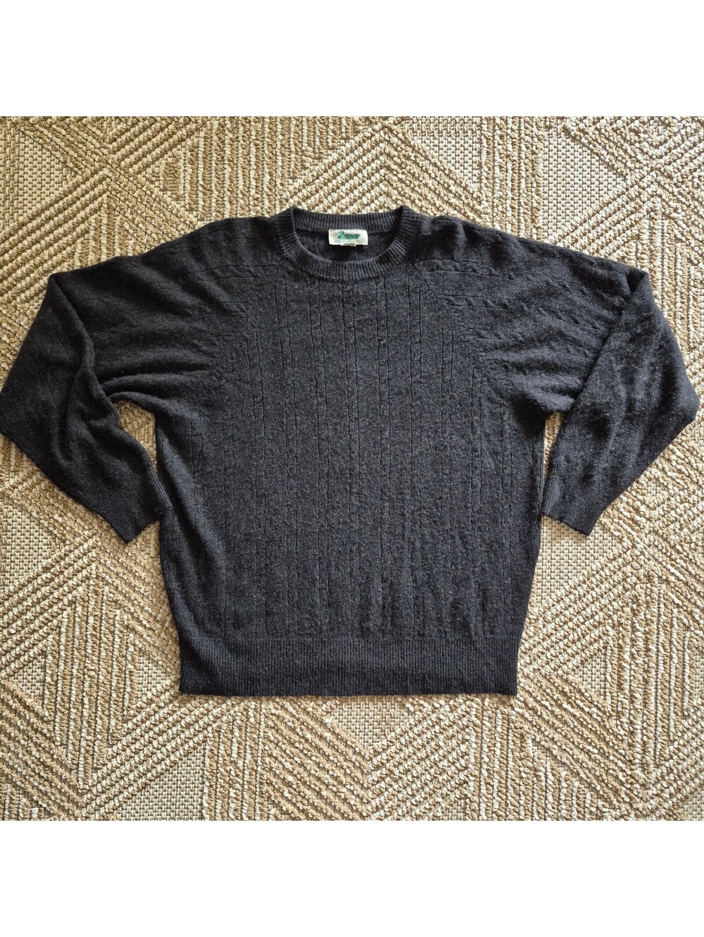 Vintage E.L. Huntington 100% Cashmere Gray Cable Knit Crewneck Sweater Large